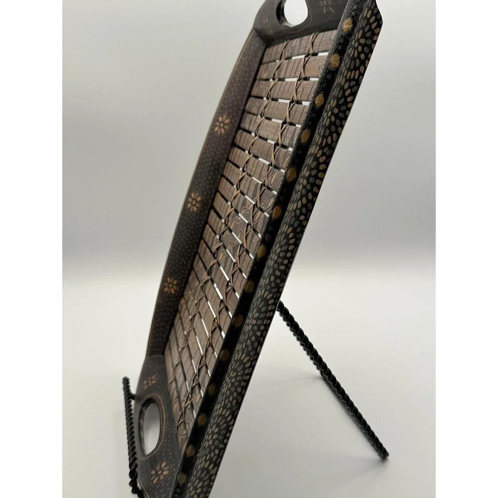 Vintage Handmade Batik Style Bamboo Serving Tray - Black Brown